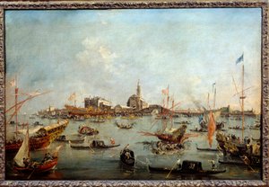 A dózse a Bucentauruson (Bucentoro) a velencei San Nicoloban a mennybemenetel napján Ez valószínűleg az Alvise IV Mocenigo dózse (1763-1778). Francesco Guardi (1712-1793) festménye 1775-1780 V. 0,67x1m