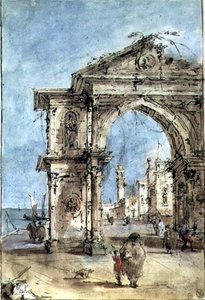 Diadalív a rakparton (toll és barna tinta, mosás, akvarell, fehérrel kiemelve) alkotó: Francesco Guardi