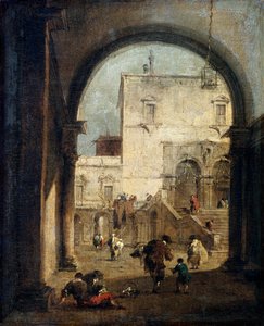 Kilátás egy térre és egy palotára, 1775 és 1780 között. alkotó: Francesco Guardi