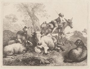 Fiú szamáron, aki állatcsoportot néz, 1763. alkotó: Francesco Londonio