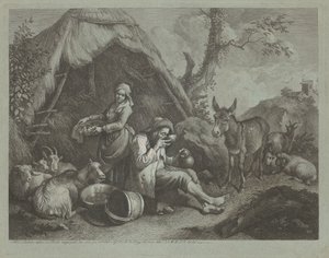 Ülő öregember és nő egy kosár tojással alkotó: Francesco Londonio