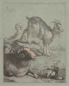 Ülő pásztorlány, kos, birka és kecske, 1759. alkotó: Francesco Londonio