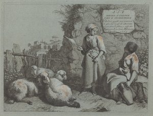 Két lány beszélget: egy áll és forog, 1764. alkotó: Francesco Londonio