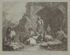 Nő, pásztorfiúk és juhok egy boltív közelében, 17591782. alkotó: Francesco Londonio
