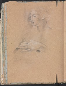 Verona Vázlatfüzet: Női fej és bal kéz 42. oldal, 1760. alkotó: Francesco Lorenzi