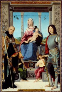 A Szűz és a gyermek Nursie-i Szent Benedek és Saint Quentin körül Francesco Marmitta két angyal festményével (1496 és 1504 között ismert) 15. század V. 2,2x1,38 m alkotó: Francesco Marmitta