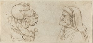 Két groteszk fej alkotó: Francesco Melzi after Leonardo da Vinci