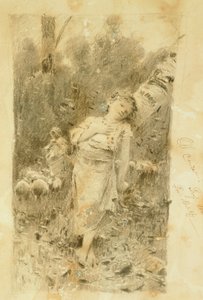 A pásztorlány, Francesco Paolo Michetti (1851-1929), rajz.