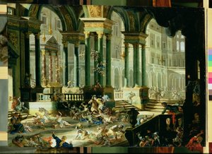 Heliodorus kiűzése Salamon templomából (olaj rézre) alkotó: Francesco Peresi