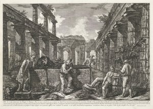 Címnyomat a paestumi Neptun-templom maradványaival, címmel a tömbökön Különböző kilátások a Paestumban még álló három nagy épület maradványairól (sorozat címe) Différentes vues de quelques restes de trois grands édifices qui alkotó: Francesco Piranesi