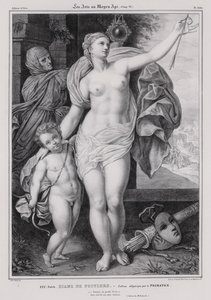 II. Henrik francia király szeretőjének, Diane de Poitiersnek allegorikus festménye (litho)
