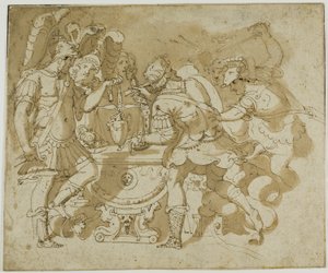 Camillus megtámadja Brennus-t alkotó: Francesco Salviati
