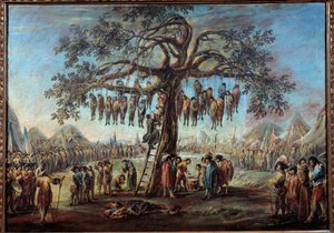 Az akasztott fa Hátborzongató látvány, amely az elítélteket ábrázolja, akik egy fa ágain lógva mennek kínozni. Az illusztrációt Jacques Callot (1592-1635) „Les miseres de la guerre” című sorozatának metszet ihlette. Francesco Simonini festménye (