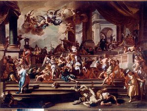 Heliodore (Heliodoros) Vadászat a templomra az angyalok által Francesco Solimena festménye, amelyet Ciccio apát vagy Ciccio apát (1657-1747) írt alkotó: Francesco Solimena