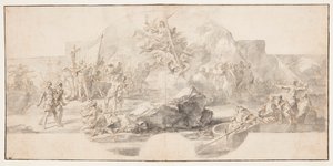 Tanulmány a festészethez "Kolumbusz leszállása Amerikában", Sala del Minor Consiglio, Palazzo Ducale, Genova, Olaszország alkotó: Francesco Solimena