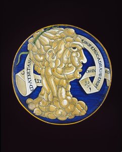 Tányér összetett péniszfejjel, 1536 körül (ónmázas agyag, maiolika)