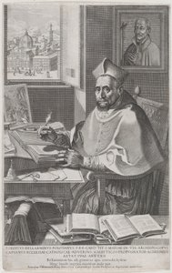 Roberto Bellarmino bíboros az íróasztalánál, ír, 1604. alkotó: Francesco Villamena