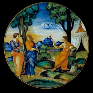 A Parnasszust képviselő Francesco Xanto Aveli (1530/1540 körül aktív) fajansztál. Valósítsa meg Urbinóban. 1530. Párizs, Louvre Múzeum