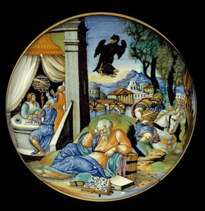Alacsony lábszárvágás: A sors allegóriája. Fajansz. Francesco Avelli Xanto készítette (1530/1540 körül aktív)