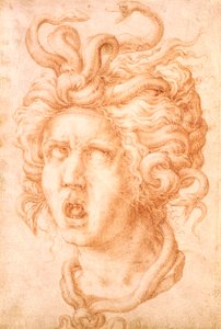 Medúza (piros kréta törtfehér fektetett papíron) alkotó: Francesco de Rossi Salviati Cecchino