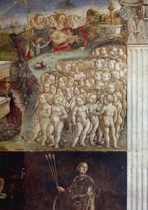 Május hónap allegóriája, Apollo diadalának részlete, meztelen gyerekek és kilenc múzsa Francesco del Cossa freskója (kb. 1436-1478 körül) Ferrara (Ferrara) Palazzo Schifanoia, Salone dei Mesi