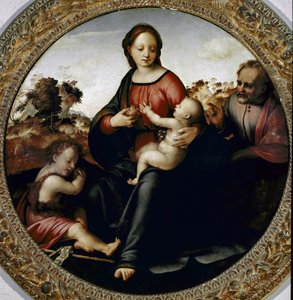 Szent család a kis Szent Jánossal (Szent család a kis Szent Jánossal) Francesco di Cristofano dit il Franciabigio festménye (1482–1525) kb 1516 Méret 97 cm Florence Galleria del 