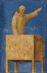 Szent Bernardino prédikáció a szószékről, kb. 1470-75.