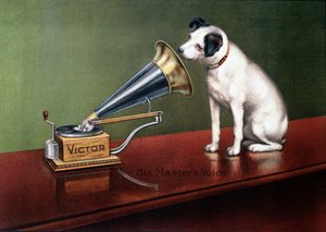 Reklám "La Voix de son Maître" - a "Színházban". alkotó: Francis (after) Barraud