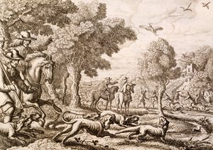Vidravadászat a folyón, vésette Hollar Vencel, 1671 alkotó: Francis Barlow