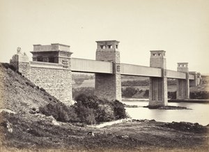Bangor, a Britannia híd, Anglesey felől (258) alkotó: Francis Bedford