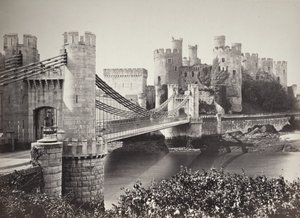 A Conwy-kastély és függőhíd a szigetről nézve (687) alkotó: Francis Bedford