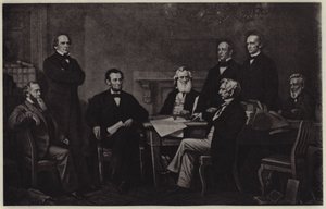 Abraham Lincoln emancipációs kiáltványának első olvasata (litho) alkotó: Francis Bicknell (after) Carpenter