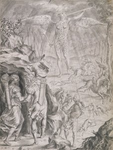 Dido és Aeneas menedéket keres egy barlangban (mosás, papír)