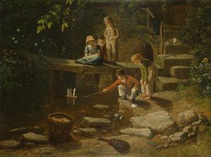 Fiú vitorlázik egy kis csónakon (olaj a panelen) alkotó: Francis Danby