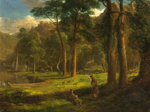 Harcosok pihennek egy hegyi glenben, 1824 körül (olaj, cellulózlemezen) alkotó: Francis Danby