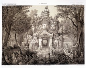 Egy kapu Angkor Thomból, kb. 1870 - Francis Garnier Paris ""Kutatási utazása Indokínában 1866-1868" című könyvében alkotó: Francis Garnier