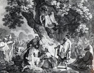 A druidák, avagy a britek keresztény hitre térése, Simon Francois Ravenet metszet, 1778-ban nyomtatva alkotó: Francis Hayman
