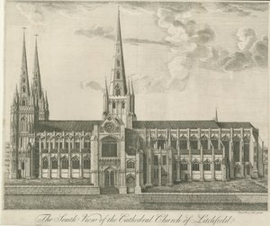 Lichfield katedrális – Déli nézet: rézkarc, és [19. század] (nyomtatott) alkotó: Francis Perry