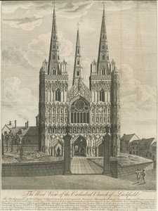 Lichfield katedrális – Nyugati front: metszet, és [18. század] (nyomtatás) alkotó: Francis Perry