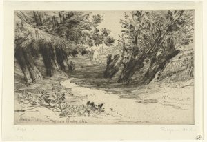 Pad langs het víz A szerelmesek sétája Thames Ditton (cím az objektumon) alkotó: Francis Seymour Haden (Sir) (signed by artist)