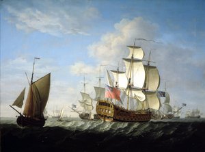 A Királyi Haditengerészet brit hajóraj a tengeren. Francis Swaine (1725-1782) olaj, vászon, az 1740-es évek vége körül.