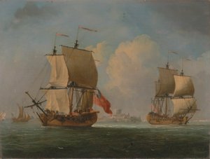 Egy angol Sloop és egy fregatt könnyű szellőben