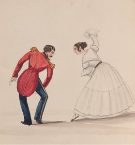 Egy perui férfi és nő Zamacuecát táncol, egy rajzcsoportból, amely..., kb. 1848.