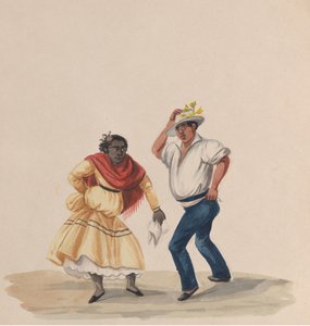 Egy férfi és egy nő táncol, egy perui viseletet ábrázoló rajzcsoportból, 1848.