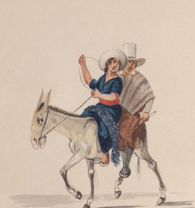 Egy szamáron lovagló indiai férfi és nő egy perui rajzcsoportból..., kb. 1848.