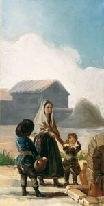 Egy nő és két gyerek egy szökőkútnál alkotó: Francisco de Goya