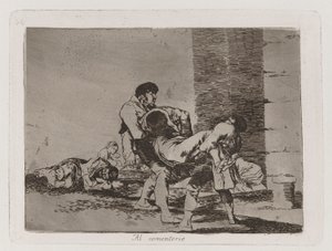 A temetőbe, 56. tábla a háború katasztrófáiból alkotó: Francisco de Goya