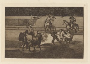 Banderillas of Fire (Banderillák petárdákkal), 31. tábla a Bikaviadalból alkotó: Francisco de Goya