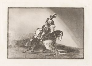 Carlos V. lanceando un toro en la plaza de Valladolid (Charles V Spearing a Bull in the Ring Valladolid), La tauromaquia 10. tábla alkotó: Francisco de Goya