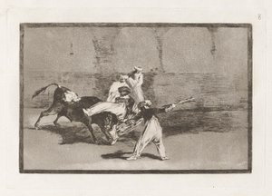 Cogida de un moro estando en la plaza (Egy mór, akit elkapott a bika a gyűrűben), 8. tábla a La tauromaquiától alkotó: Francisco de Goya